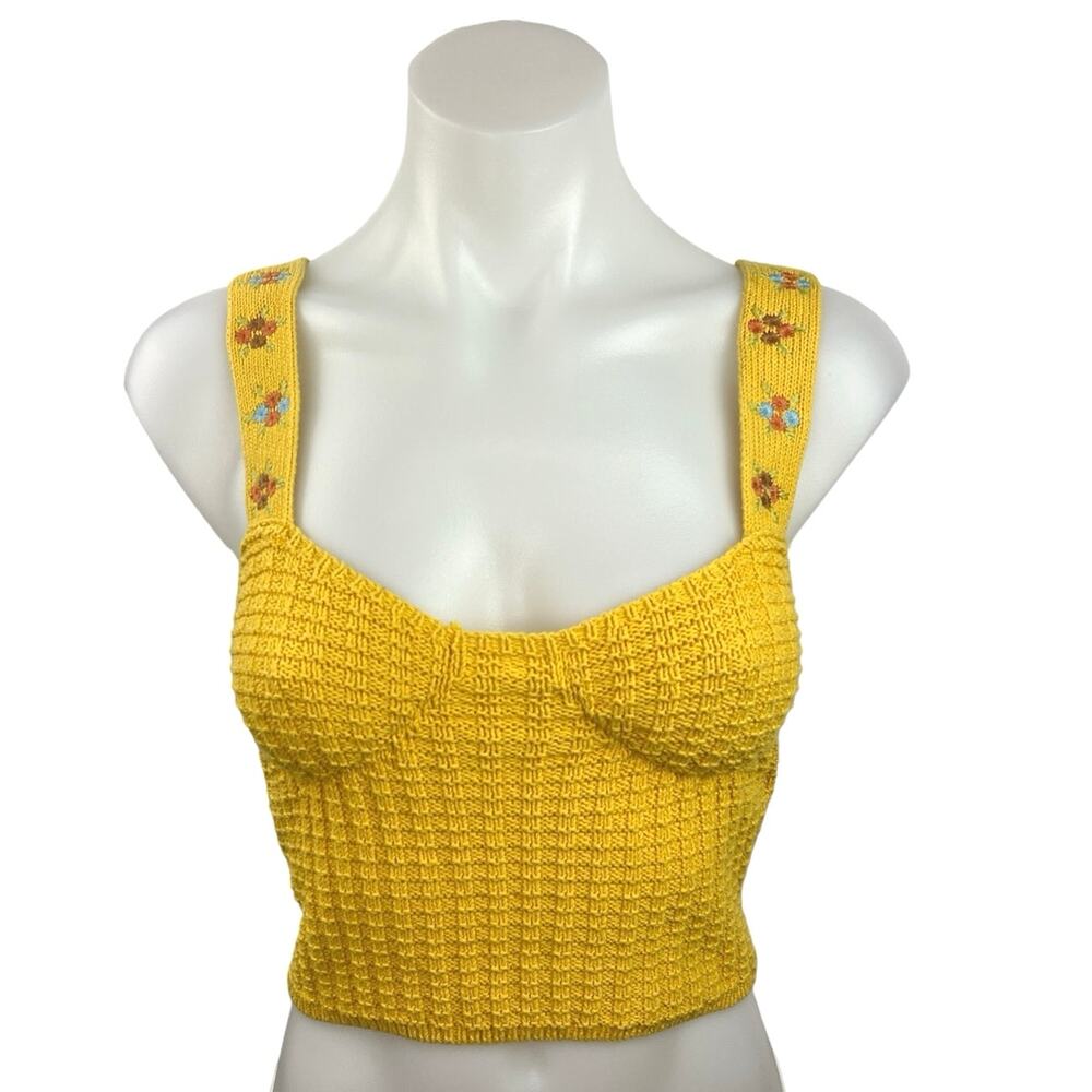 Zara Yellow Floral Embroidered Crochet Knit Sleeveless Crop Corset Bustier Top S